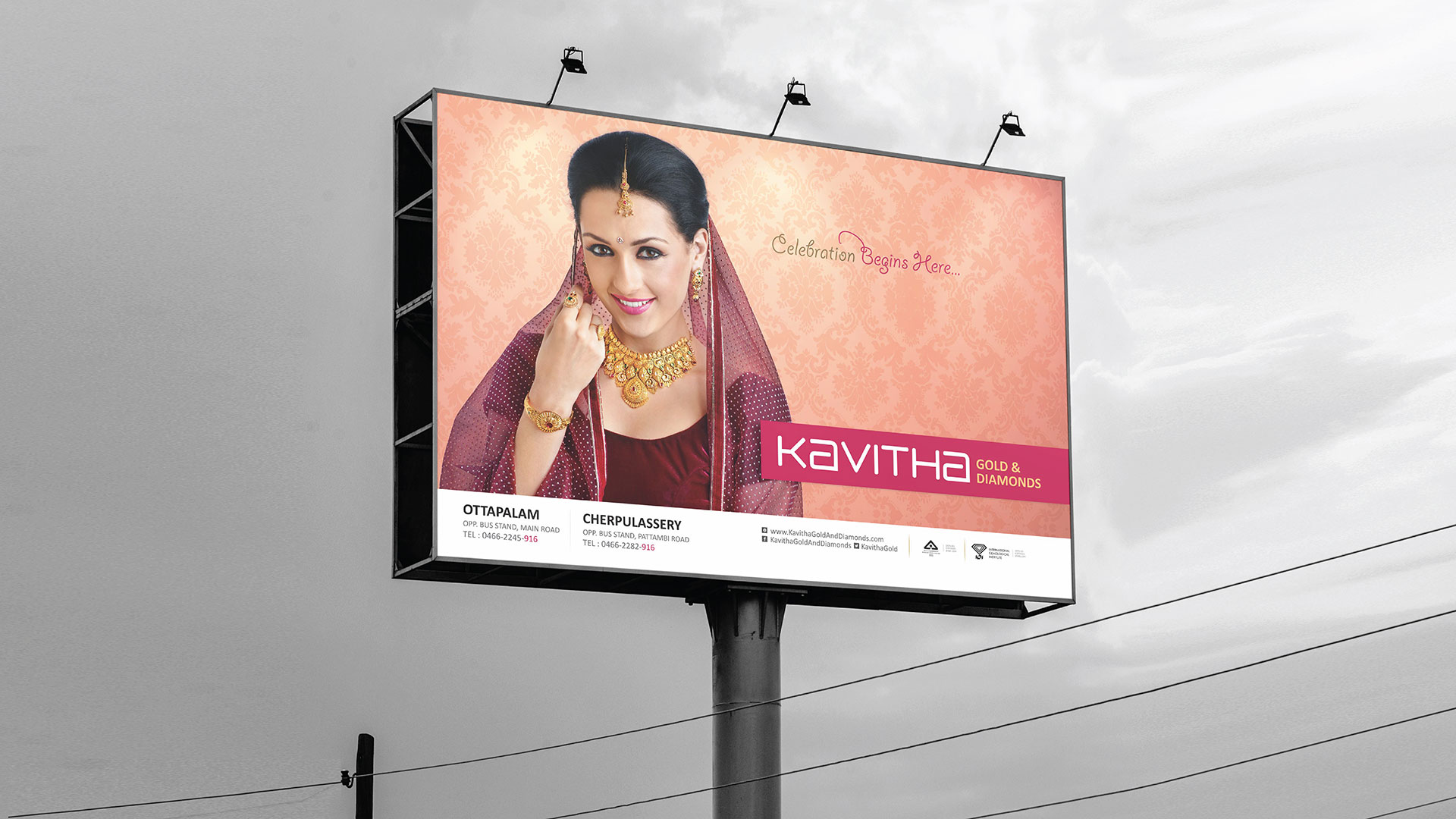 Billboard displaying Kavitha Gold & Diamonds traditional collection advertisement