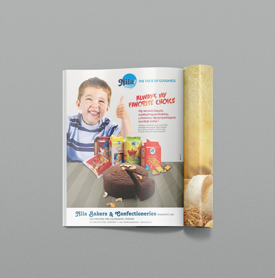 Nila Bakers and Confectionaries print ad on magazine