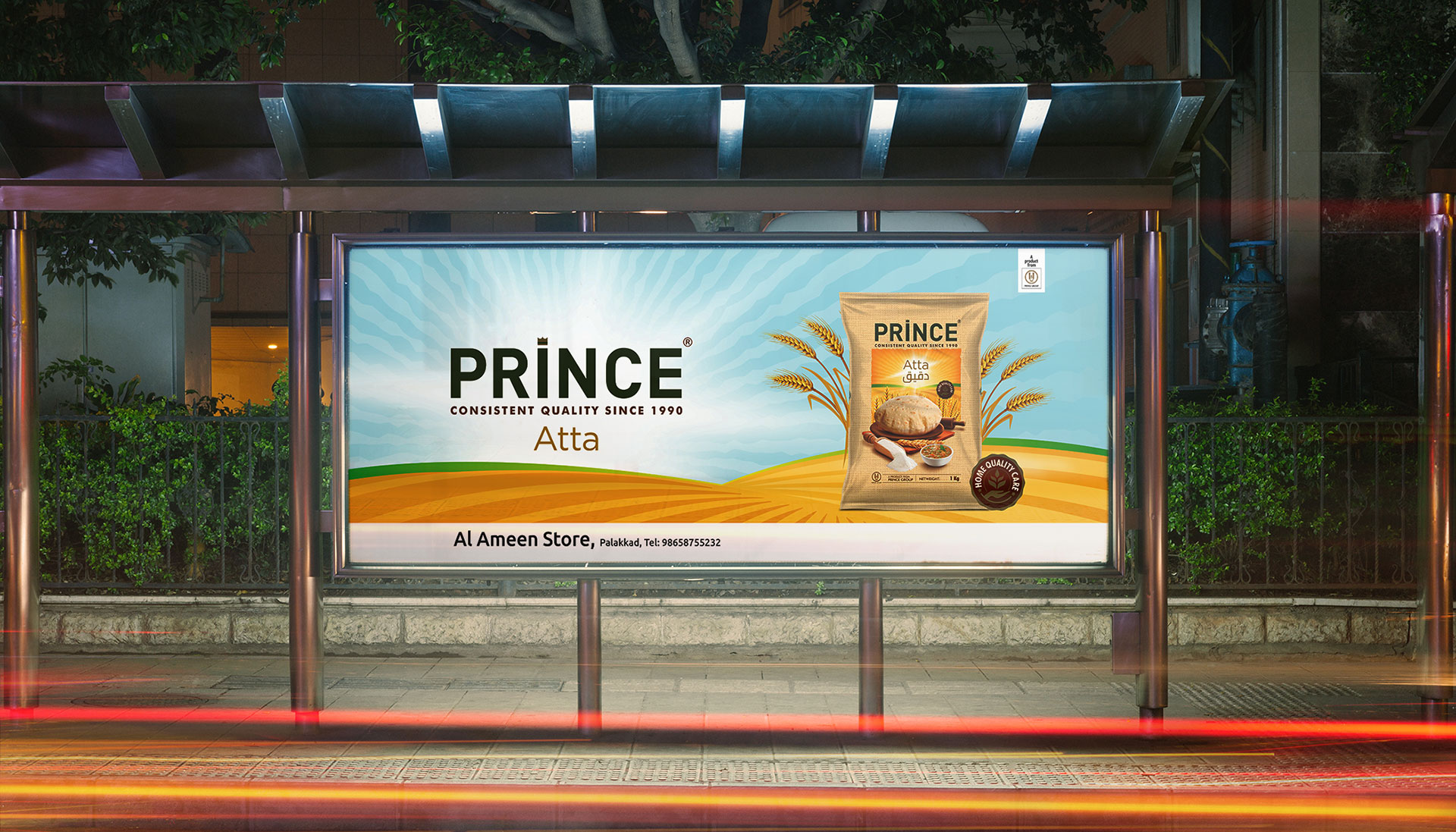 Prince Maida, Atta, Sooji bus stop branding board design