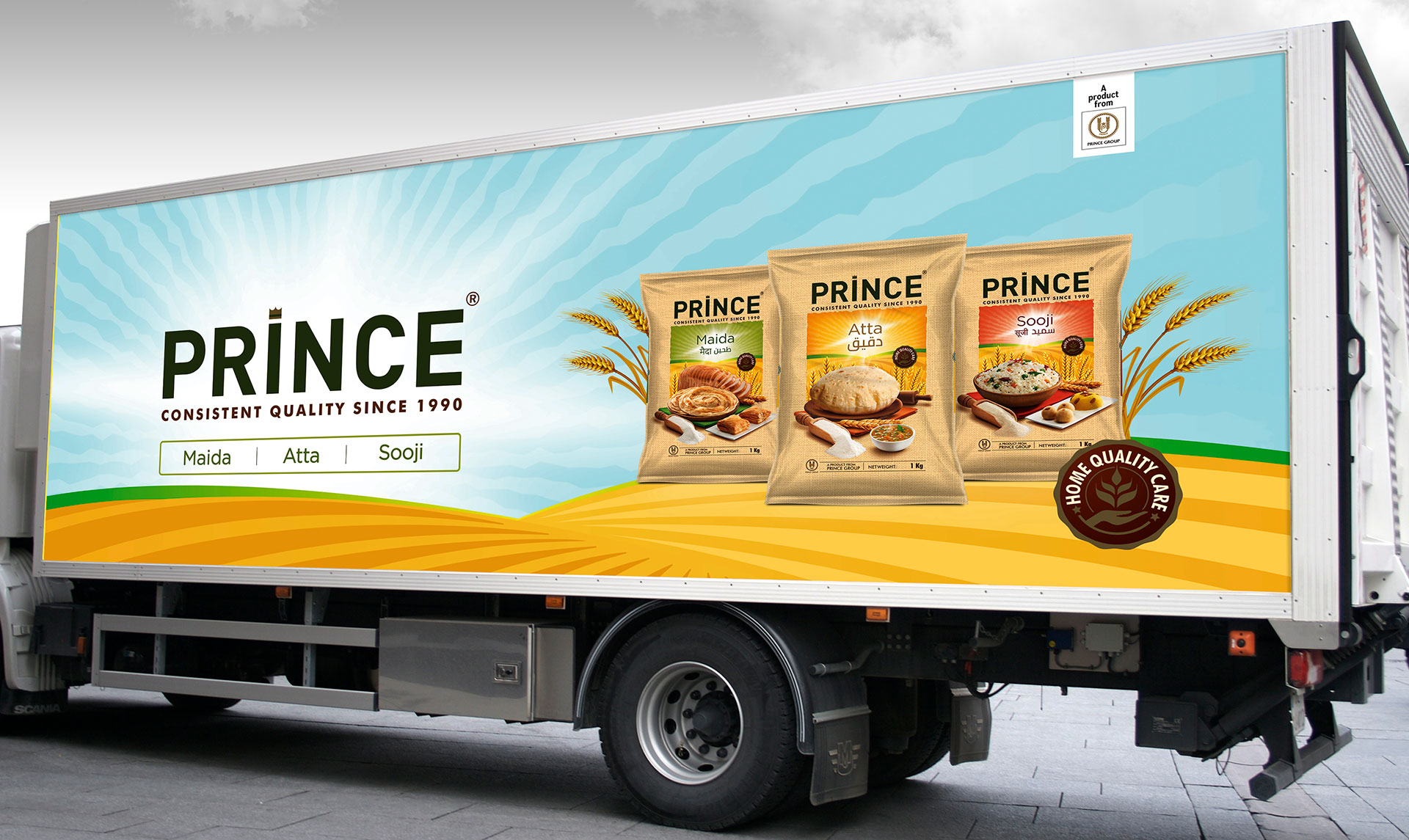 A truck of Prince Maida, Atta, Sooji with vechile graphics design on the side