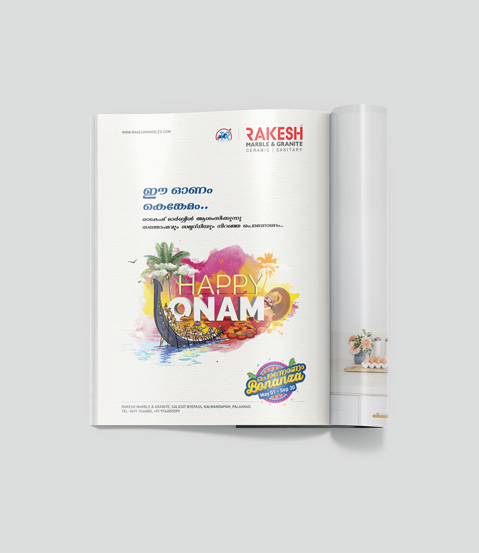 A magazine shows the Rakesh marble onam offer design